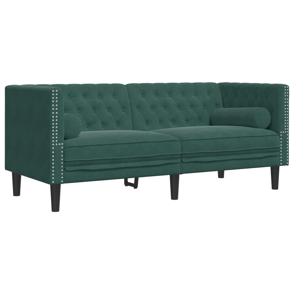 Tweezitsbank Chesterfield-stijl en bolsters fluweel donkergroen is nu te koop bij PeponiXL, paradijselijk wonen!