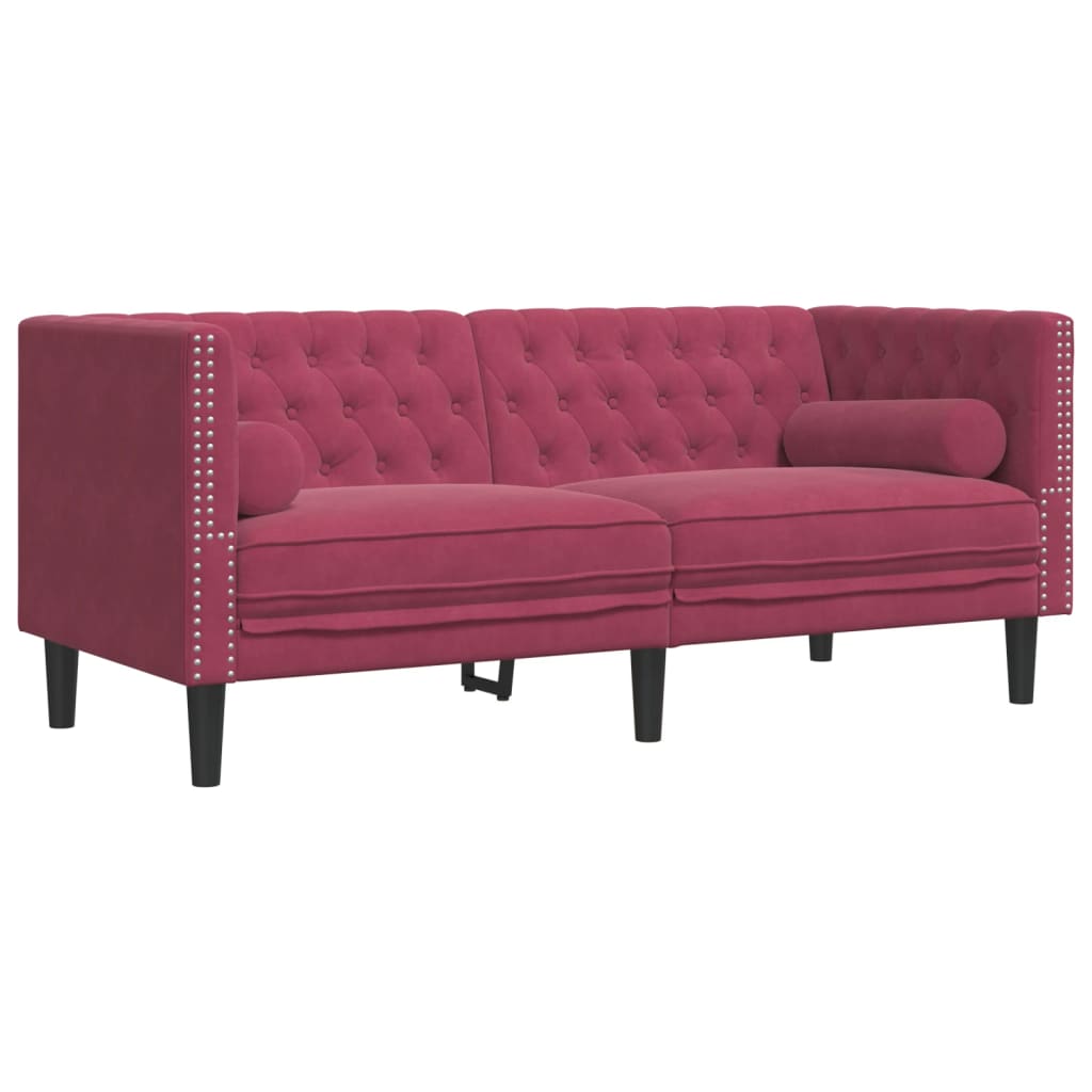 Tweezitsbank Chesterfield-stijl en bolsters fluweel wijnrood is nu te koop bij PeponiXL, paradijselijk wonen!