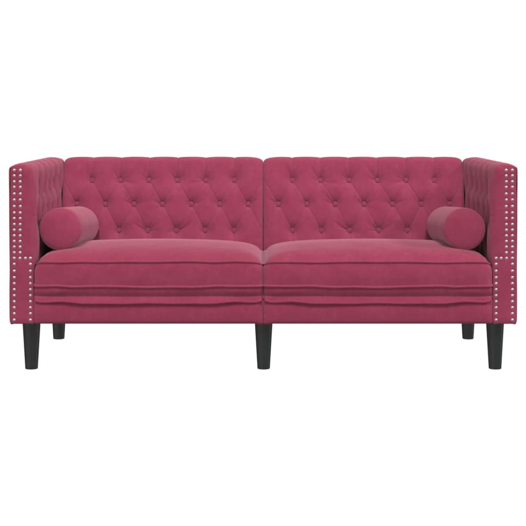 Tweezitsbank Chesterfield-stijl en bolsters fluweel wijnrood is nu te koop bij PeponiXL, paradijselijk wonen!