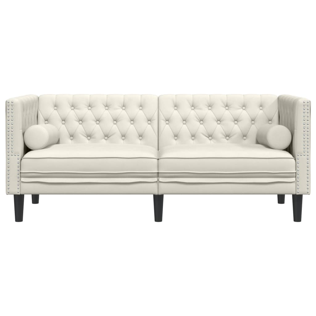 Tweezitsbank Chesterfield-stijl en bolsters fluweel crèmekleur is nu te koop bij PeponiXL, paradijselijk wonen!