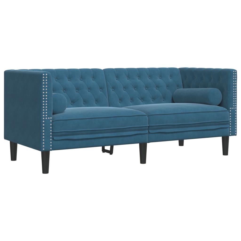Tweezitsbank Chesterfield-stijl en bolsters fluweel blauw is nu te koop bij PeponiXL, paradijselijk wonen!