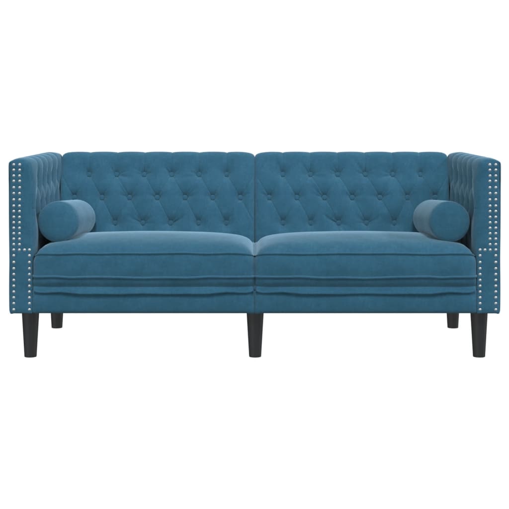 Tweezitsbank Chesterfield-stijl en bolsters fluweel blauw is nu te koop bij PeponiXL, paradijselijk wonen!