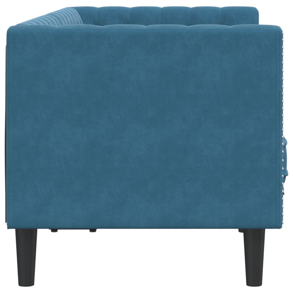 Tweezitsbank Chesterfield-stijl en bolsters fluweel blauw is nu te koop bij PeponiXL, paradijselijk wonen!