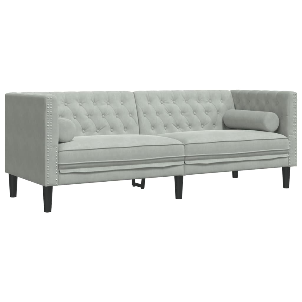 Driezitsbank Chesterfield-stijl met bolsters fluweel lichtgrijs is nu te koop bij PeponiXL, paradijselijk wonen!