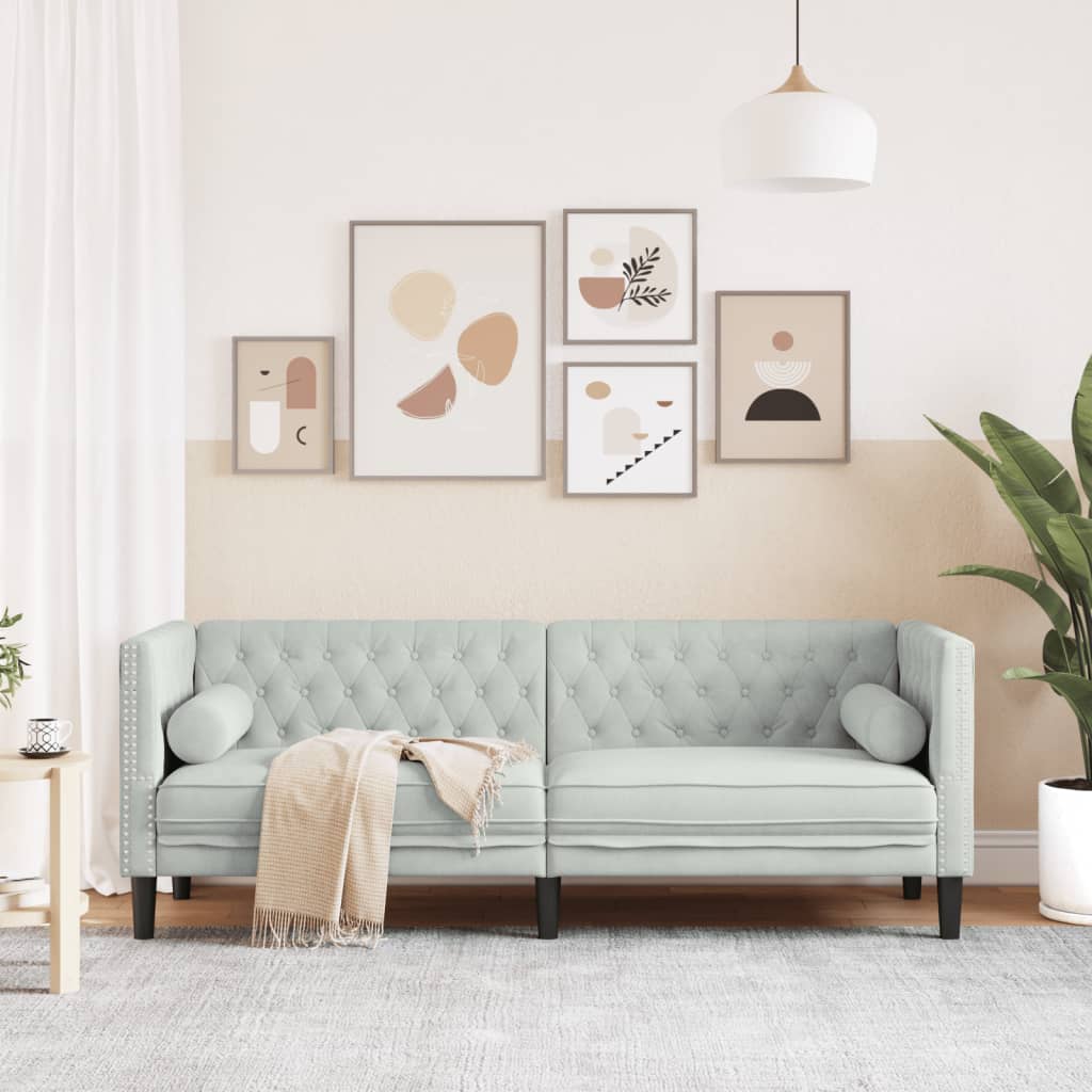 Driezitsbank Chesterfield-stijl met bolsters fluweel lichtgrijs is nu te koop bij PeponiXL, paradijselijk wonen!