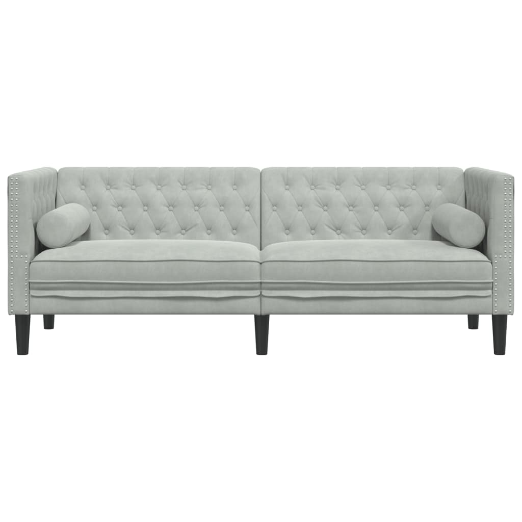 Driezitsbank Chesterfield-stijl met bolsters fluweel lichtgrijs is nu te koop bij PeponiXL, paradijselijk wonen!