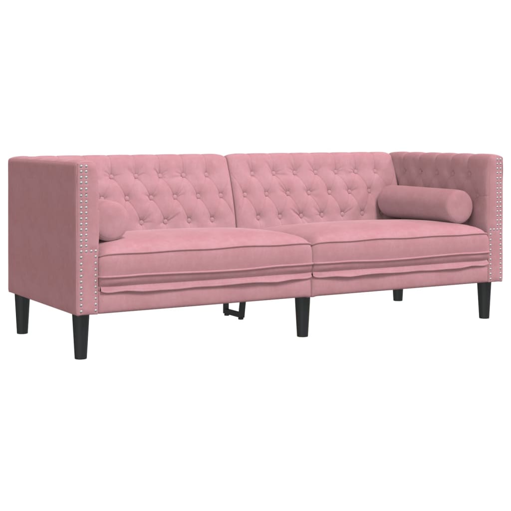 Driezitsbank Chesterfield-stijl met bolsters fluweel roze is nu te koop bij PeponiXL, paradijselijk wonen!