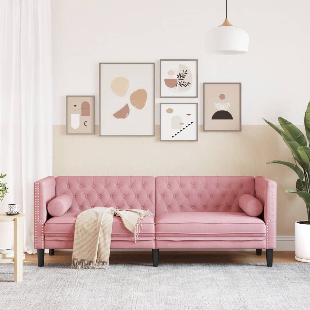 Driezitsbank Chesterfield-stijl met bolsters fluweel roze is nu te koop bij PeponiXL, paradijselijk wonen!