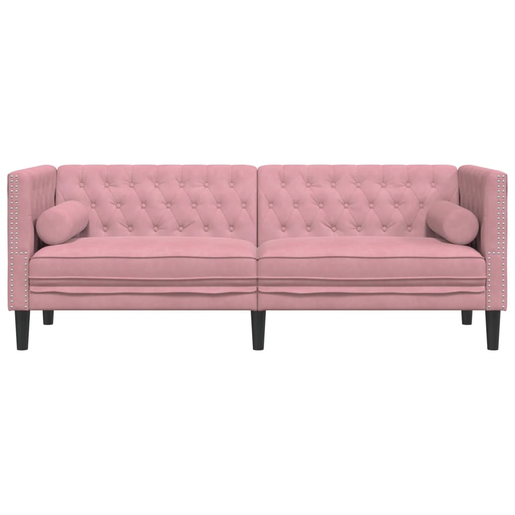 Driezitsbank Chesterfield-stijl met bolsters fluweel roze is nu te koop bij PeponiXL, paradijselijk wonen!