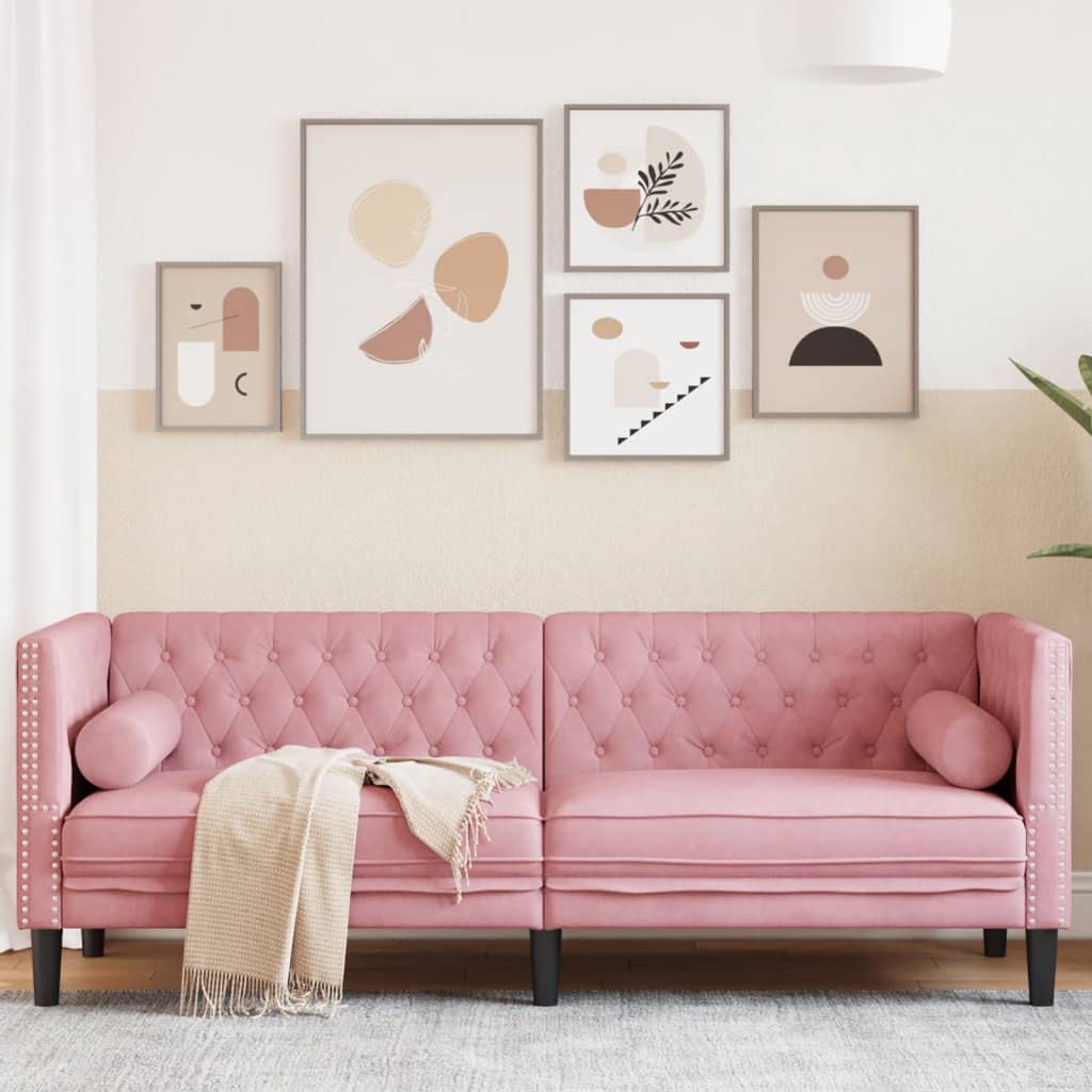 Driezitsbank Chesterfield-stijl met bolsters fluweel roze is nu te koop bij PeponiXL, paradijselijk wonen!