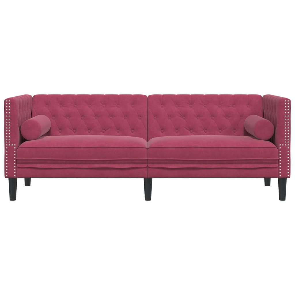 Driezitsbank Chesterfield-stijl met bolsters fluweel wijnrood is nu te koop bij PeponiXL, paradijselijk wonen!
