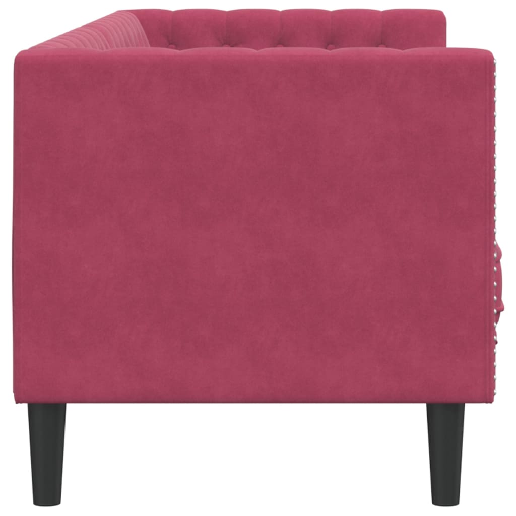 Driezitsbank Chesterfield-stijl met bolsters fluweel wijnrood is nu te koop bij PeponiXL, paradijselijk wonen!