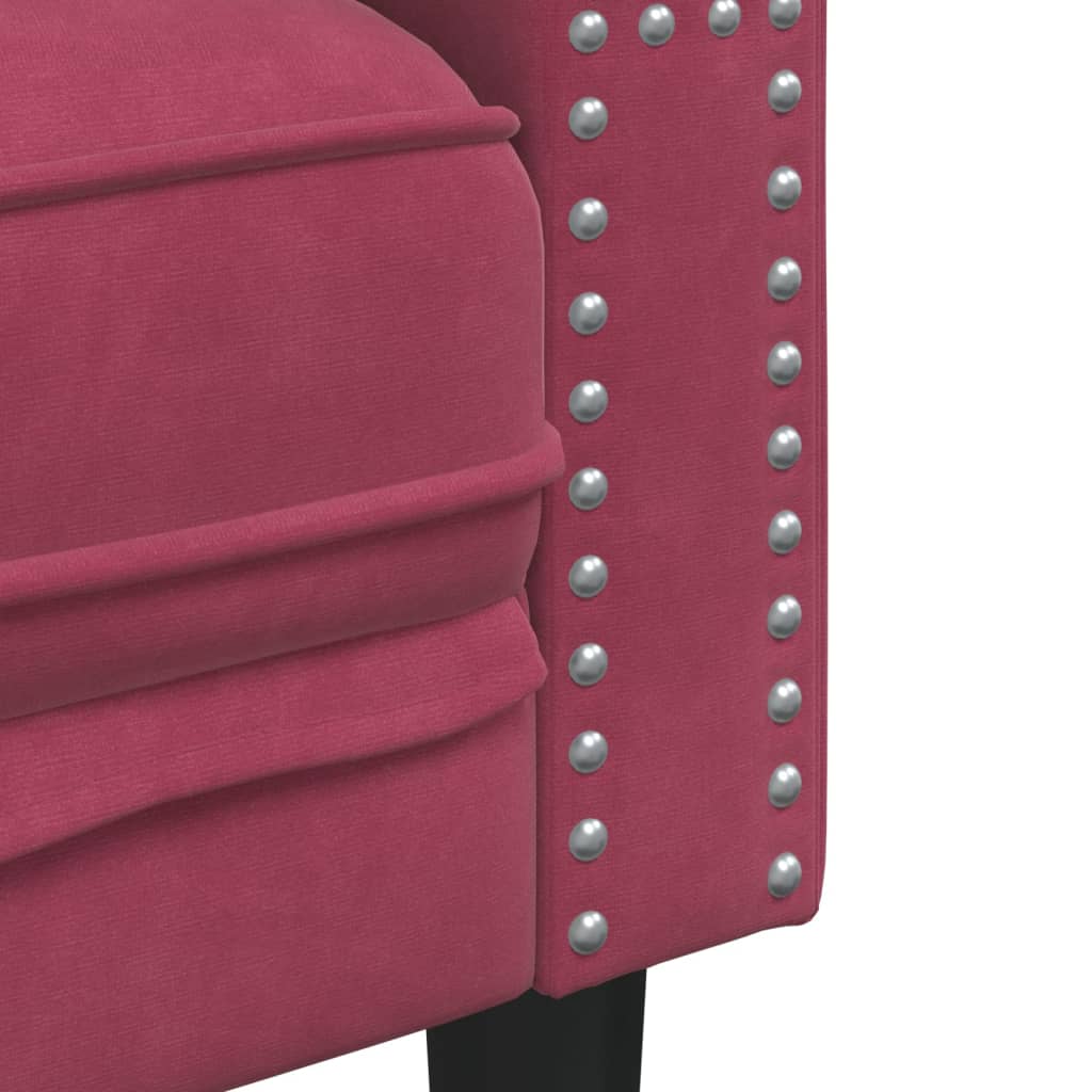 Driezitsbank Chesterfield-stijl met bolsters fluweel wijnrood is nu te koop bij PeponiXL, paradijselijk wonen!