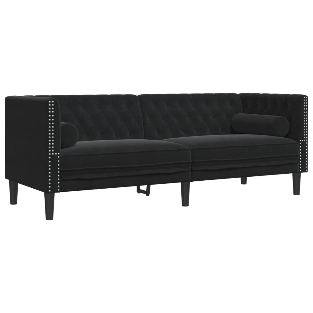 Driezitsbank Chesterfield-stijl met bolsters fluweel zwart is nu te koop bij PeponiXL, paradijselijk wonen!