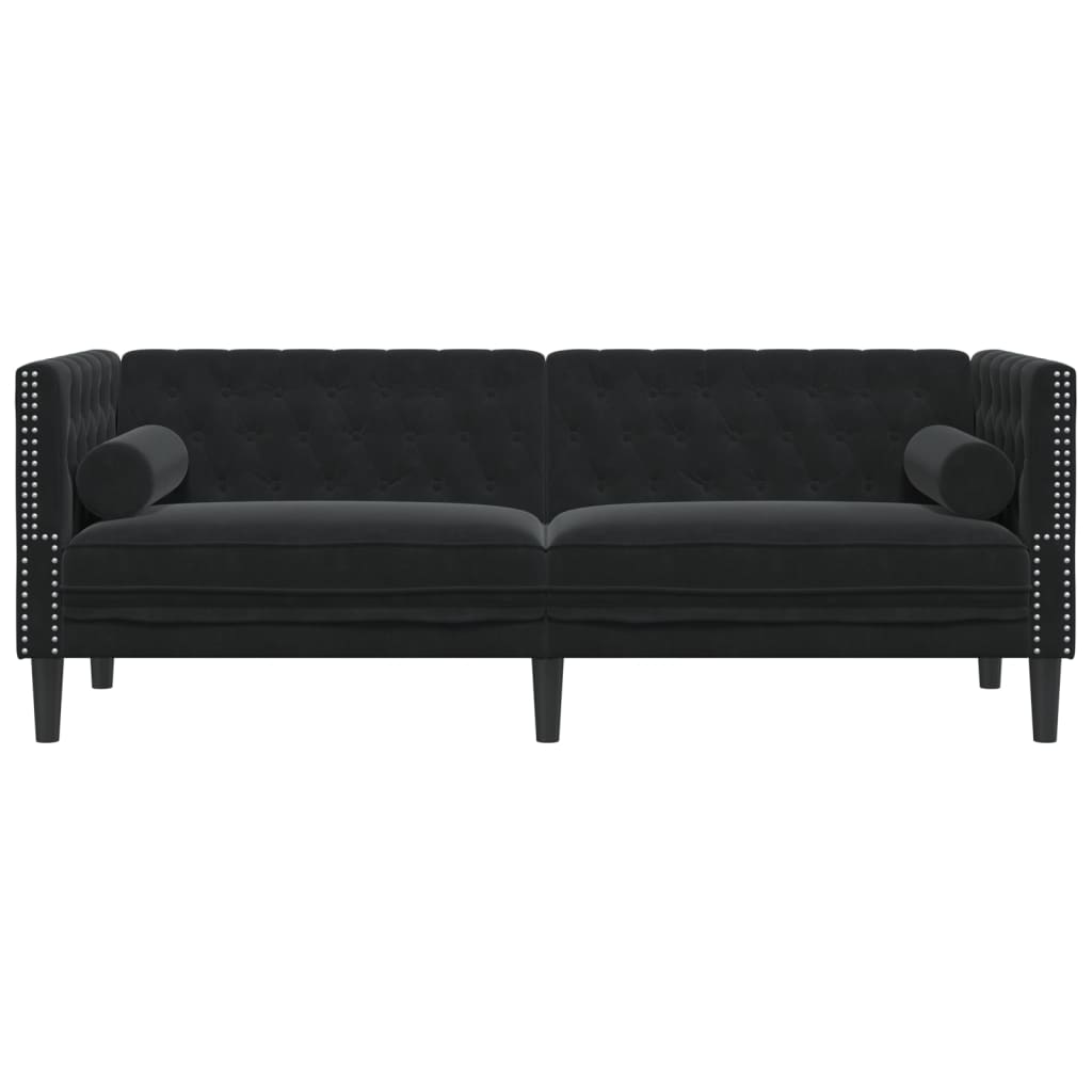 Driezitsbank Chesterfield-stijl met bolsters fluweel zwart is nu te koop bij PeponiXL, paradijselijk wonen!