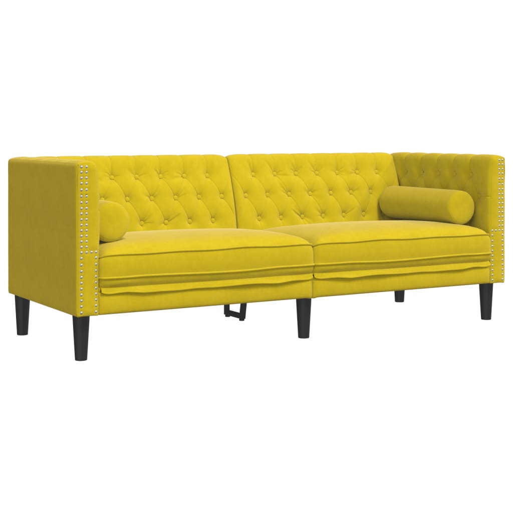 Driezitsbank Chesterfield-stijl met bolsters fluweel geel is nu te koop bij PeponiXL, paradijselijk wonen!