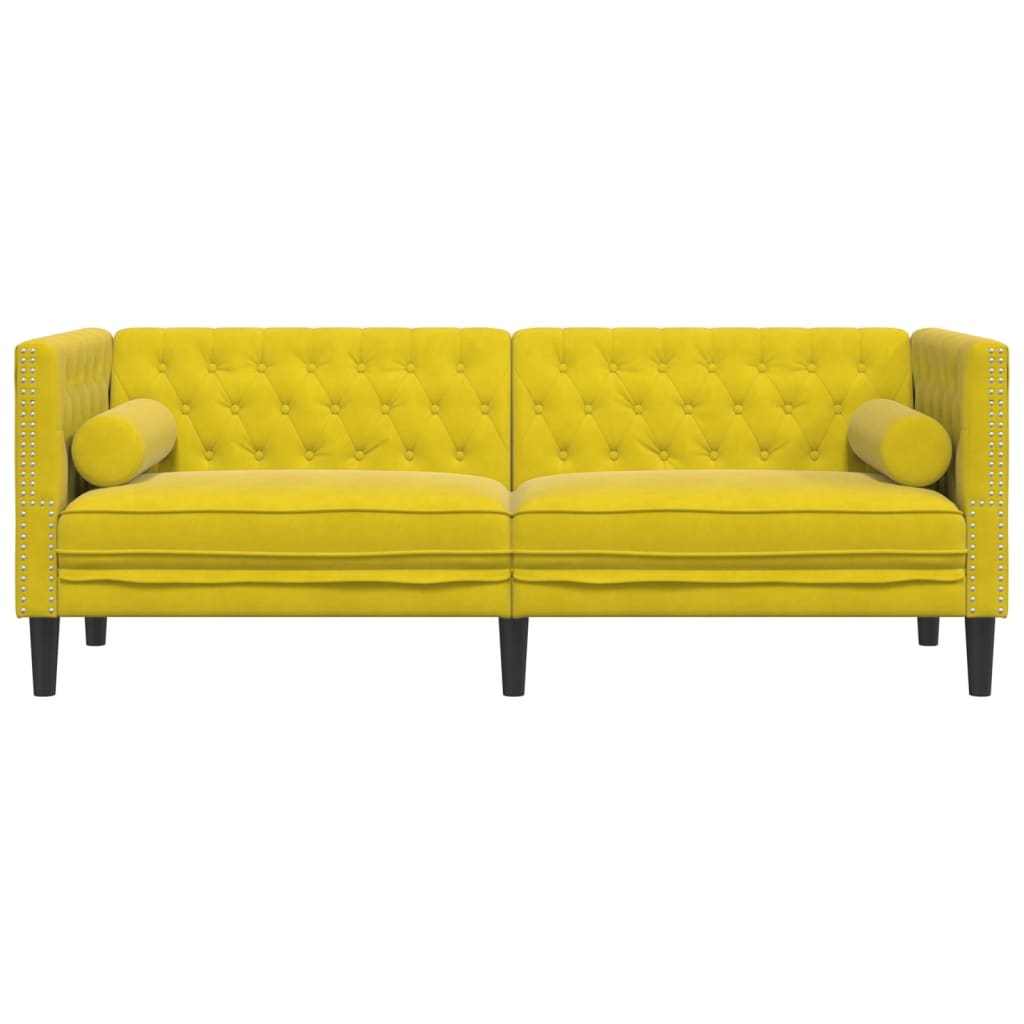Driezitsbank Chesterfield-stijl met bolsters fluweel geel is nu te koop bij PeponiXL, paradijselijk wonen!