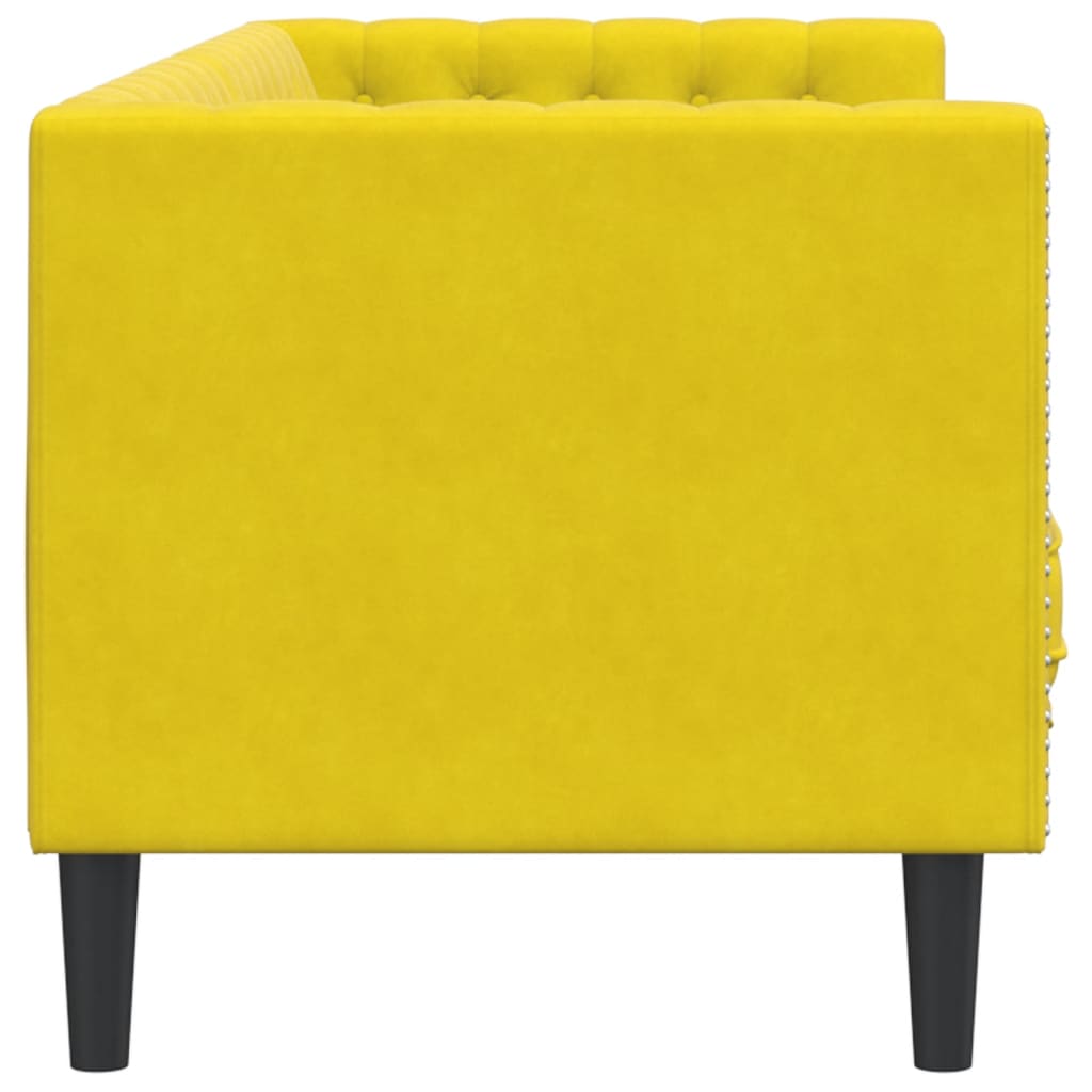 Driezitsbank Chesterfield-stijl met bolsters fluweel geel is nu te koop bij PeponiXL, paradijselijk wonen!