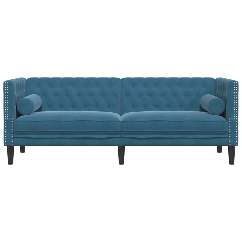 Driezitsbank Chesterfield-stijl met bolsters fluweel blauw is nu te koop bij PeponiXL, paradijselijk wonen!