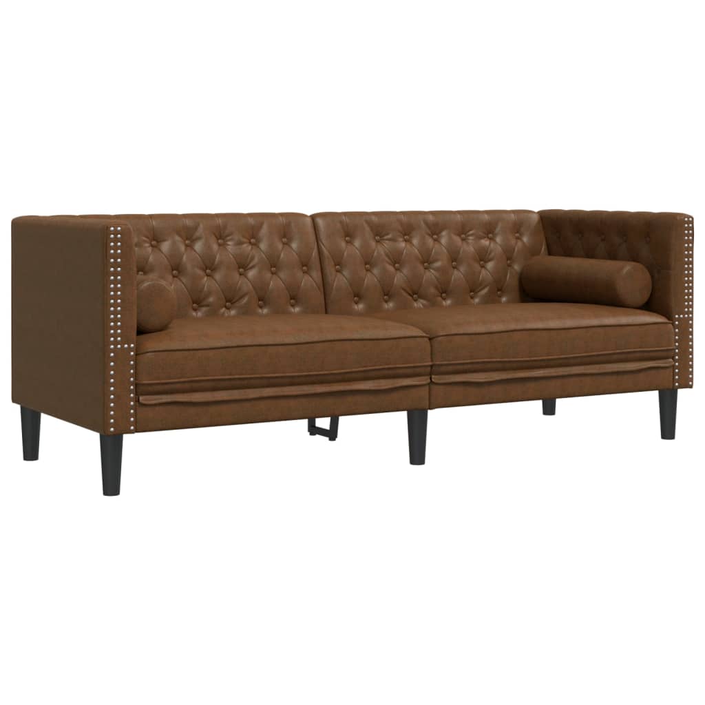 Driezitsbank Chesterfield-stijl met bolsters kunstsuède bruin is nu te koop bij PeponiXL, paradijselijk wonen!