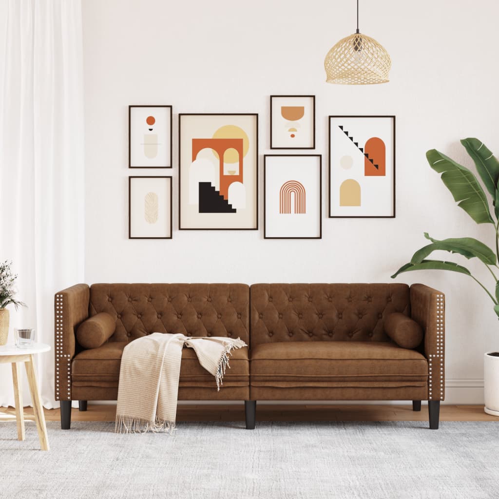 Driezitsbank Chesterfield-stijl met bolsters kunstsuède bruin is nu te koop bij PeponiXL, paradijselijk wonen!