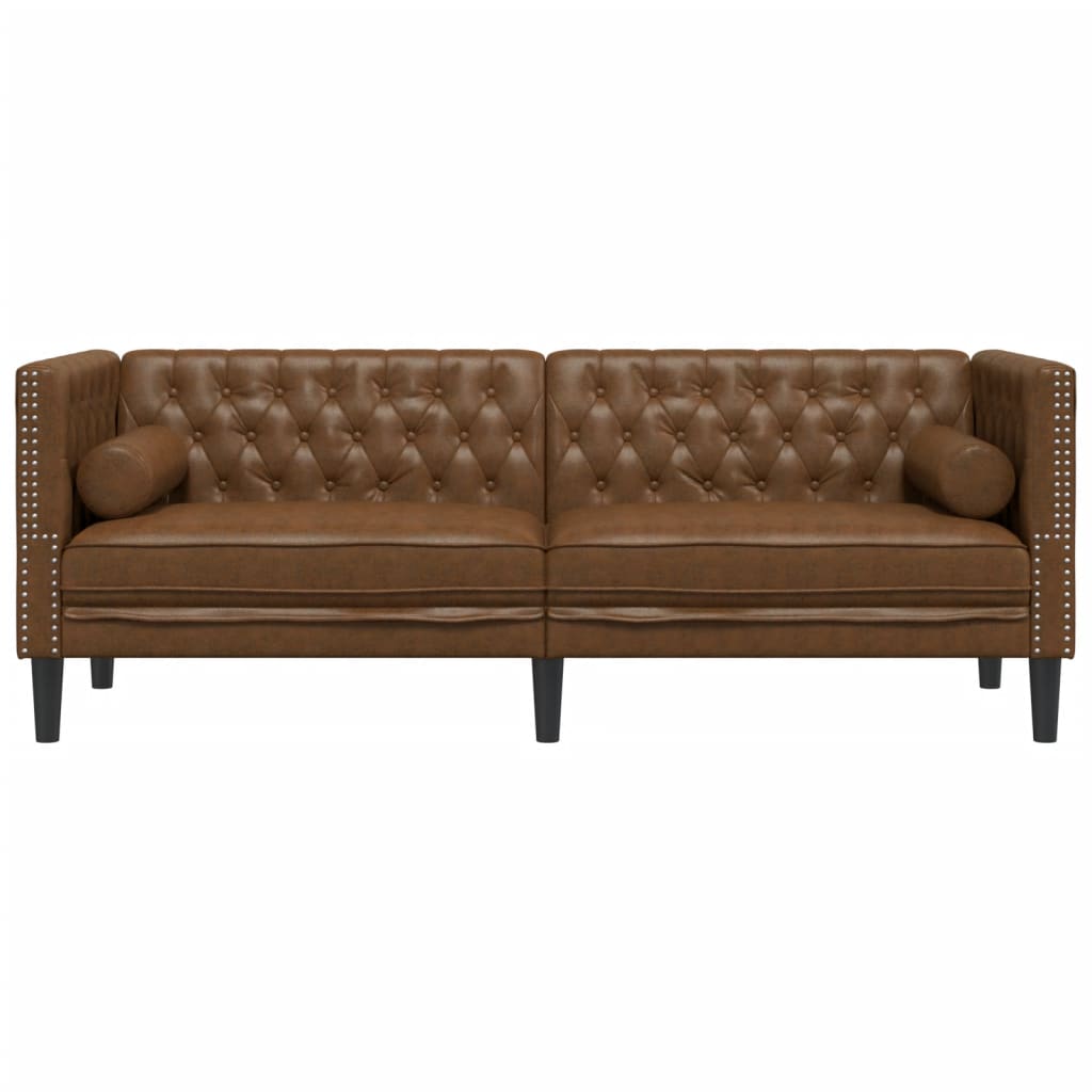 Driezitsbank Chesterfield-stijl met bolsters kunstsuède bruin is nu te koop bij PeponiXL, paradijselijk wonen!