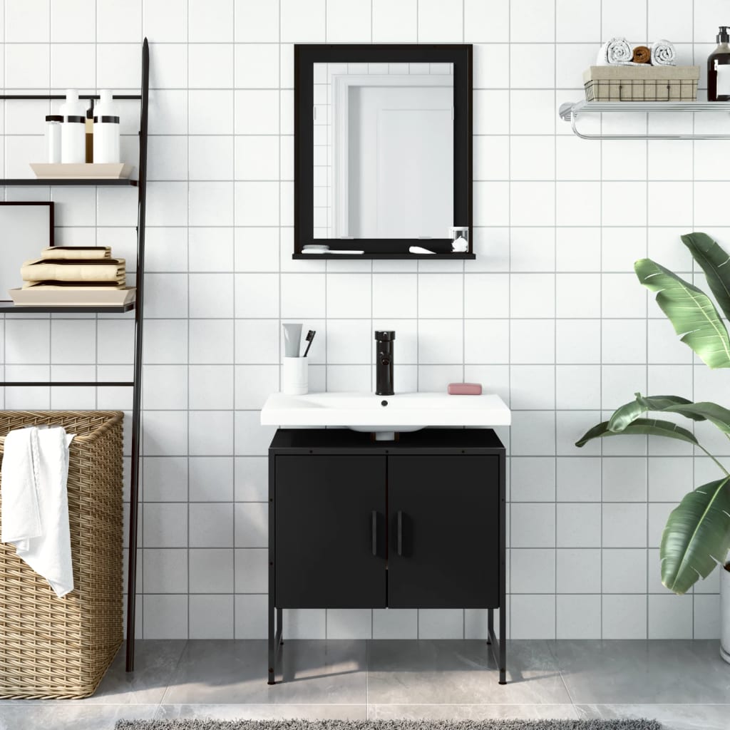 2-delige Badkamermeubelset bewerkt hout zwart is nu te koop bij PeponiXL, paradijselijk wonen!