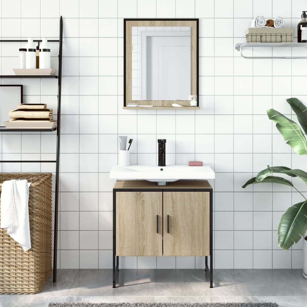 2-delige Badkamerkastenset bewerkt hout sonoma eikenkleurig is nu te koop bij PeponiXL, paradijselijk wonen!