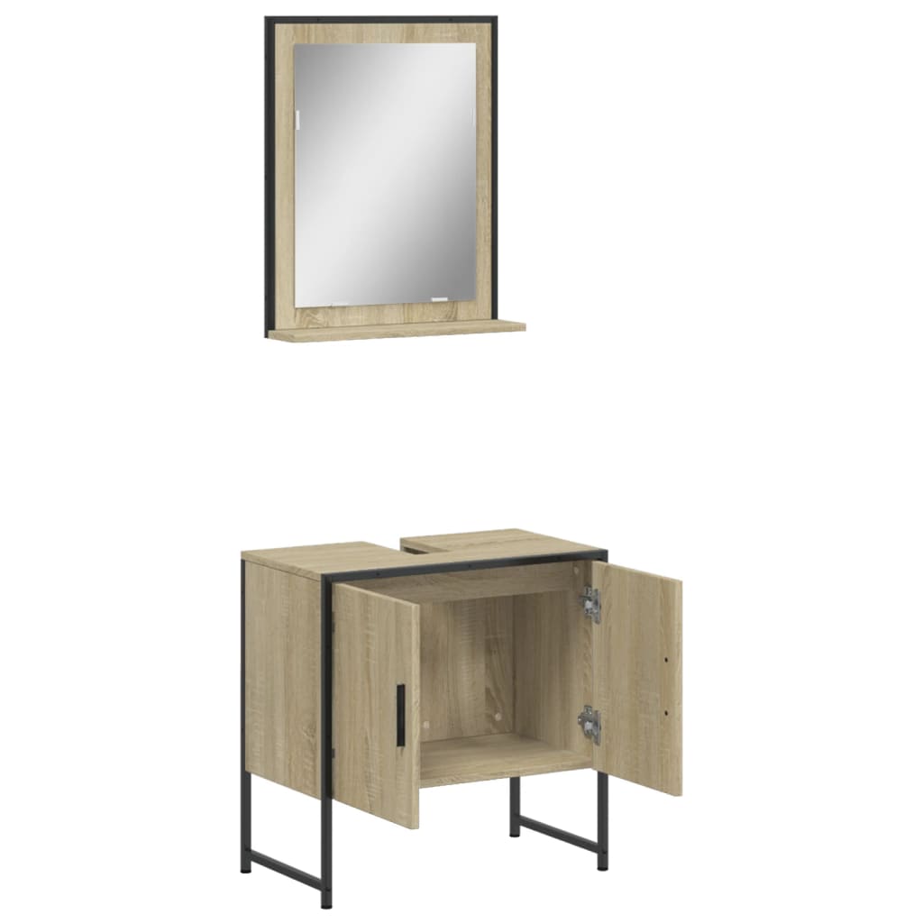 2-delige Badkamerkastenset bewerkt hout sonoma eikenkleurig is nu te koop bij PeponiXL, paradijselijk wonen!