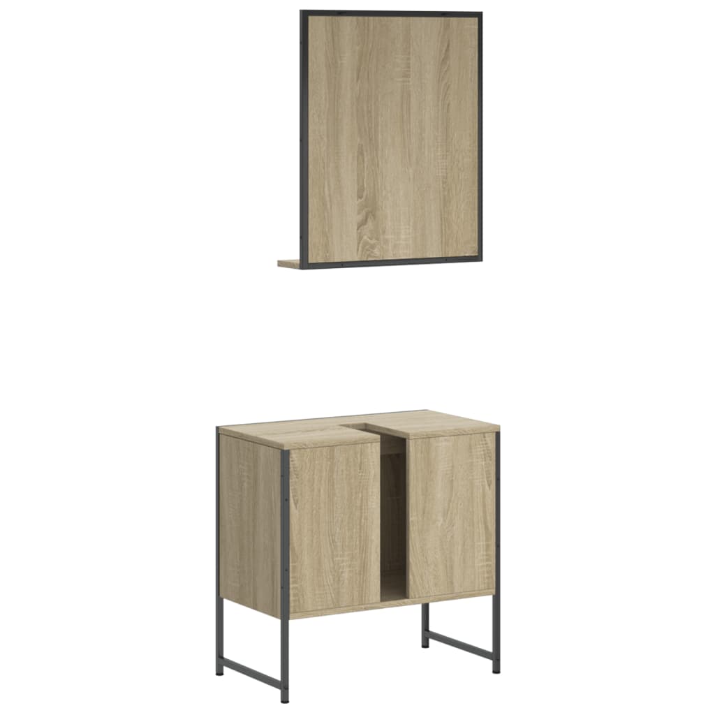 2-delige Badkamerkastenset bewerkt hout sonoma eikenkleurig is nu te koop bij PeponiXL, paradijselijk wonen!