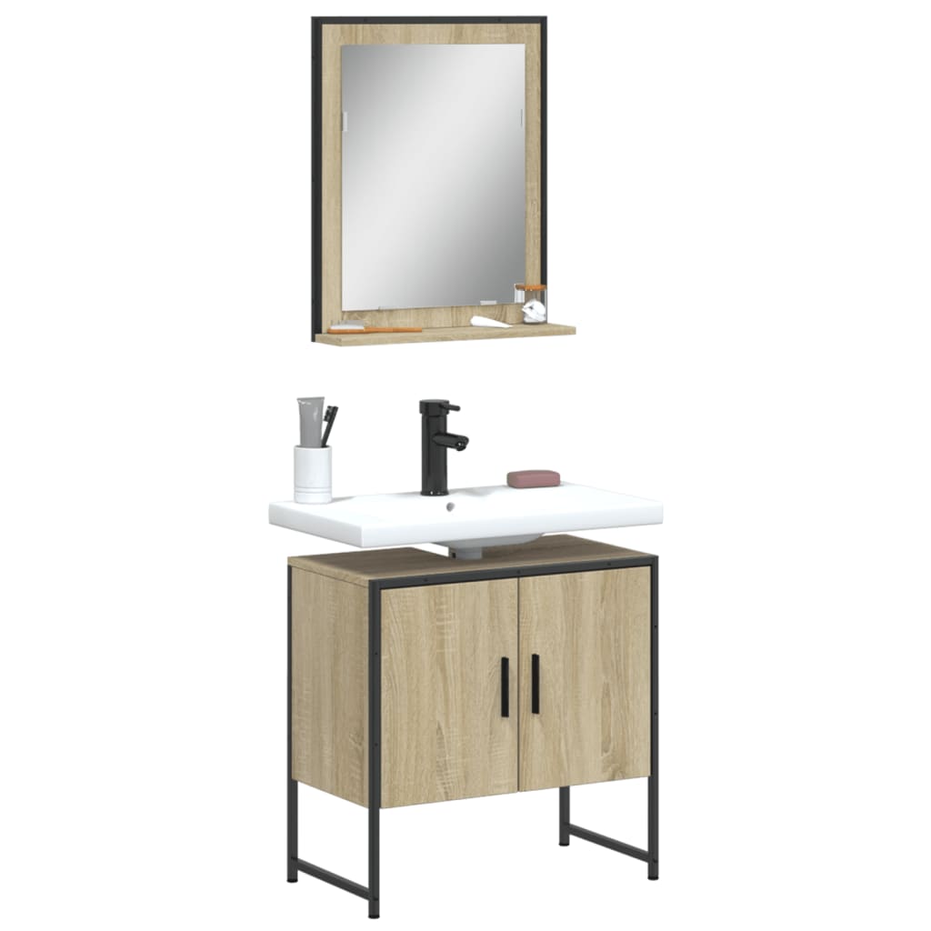 2-delige Badkamerkastenset bewerkt hout sonoma eikenkleurig is nu te koop bij PeponiXL, paradijselijk wonen!
