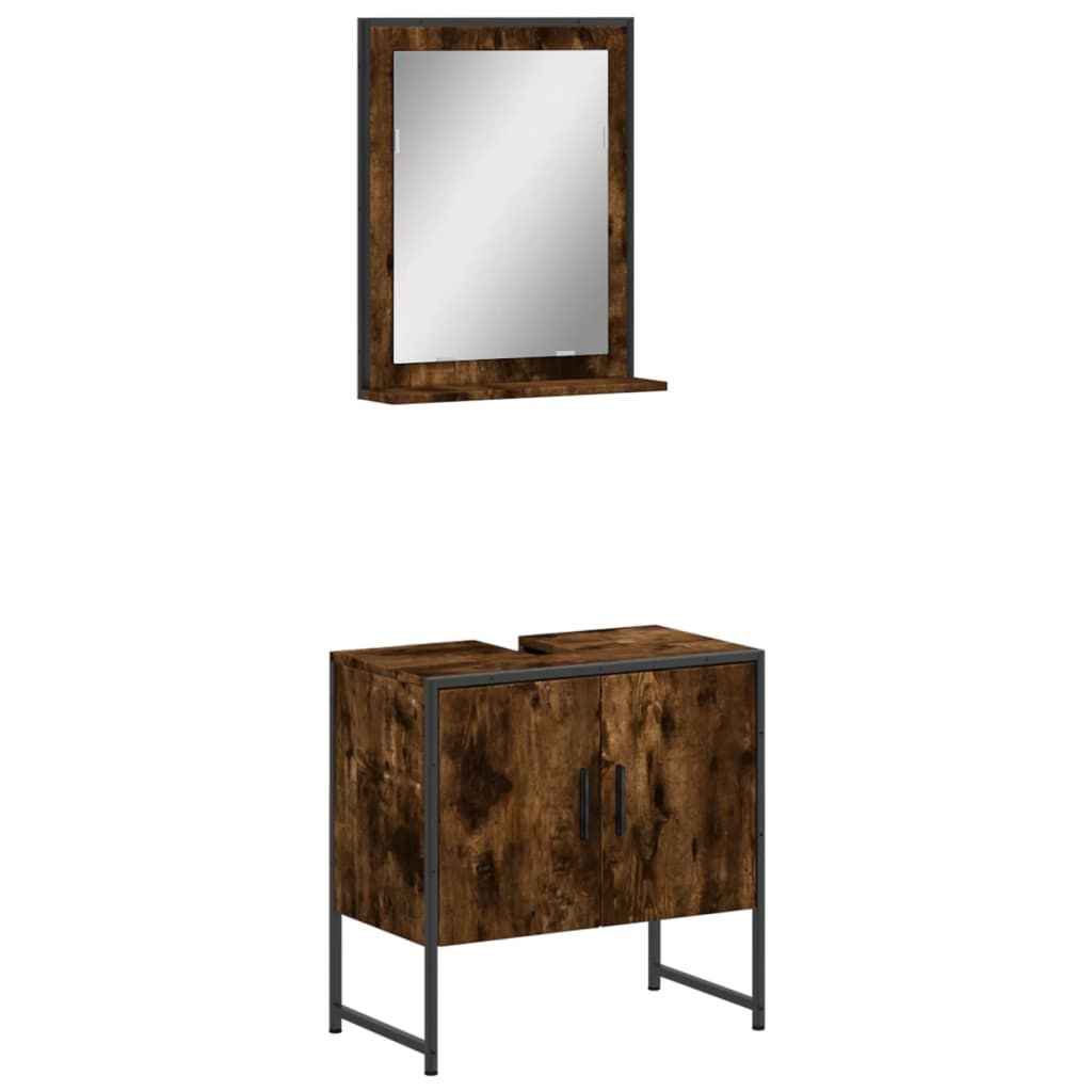 2-delige Badkamerkastenset bewerkt hout gerookt eikenkleurig is nu te koop bij PeponiXL, paradijselijk wonen!