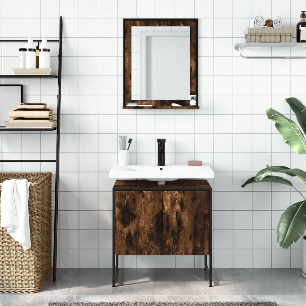 2-delige Badkamerkastenset bewerkt hout gerookt eikenkleurig is nu te koop bij PeponiXL, paradijselijk wonen!
