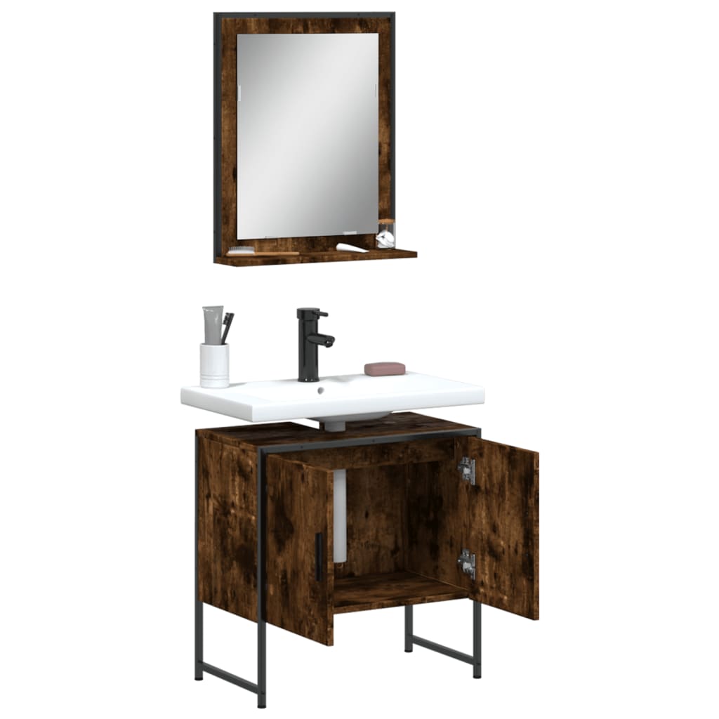 2-delige Badkamerkastenset bewerkt hout gerookt eikenkleurig is nu te koop bij PeponiXL, paradijselijk wonen!