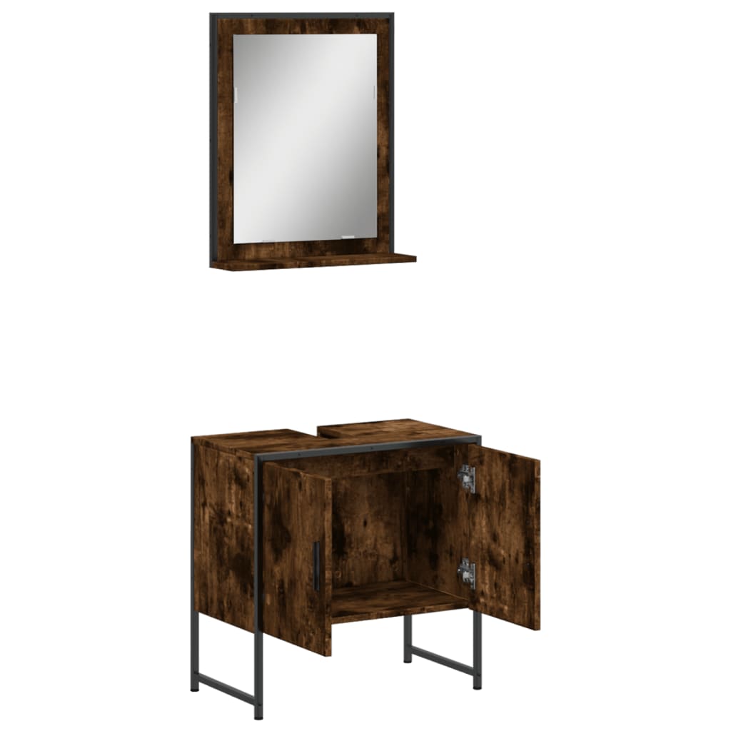 2-delige Badkamerkastenset bewerkt hout gerookt eikenkleurig is nu te koop bij PeponiXL, paradijselijk wonen!