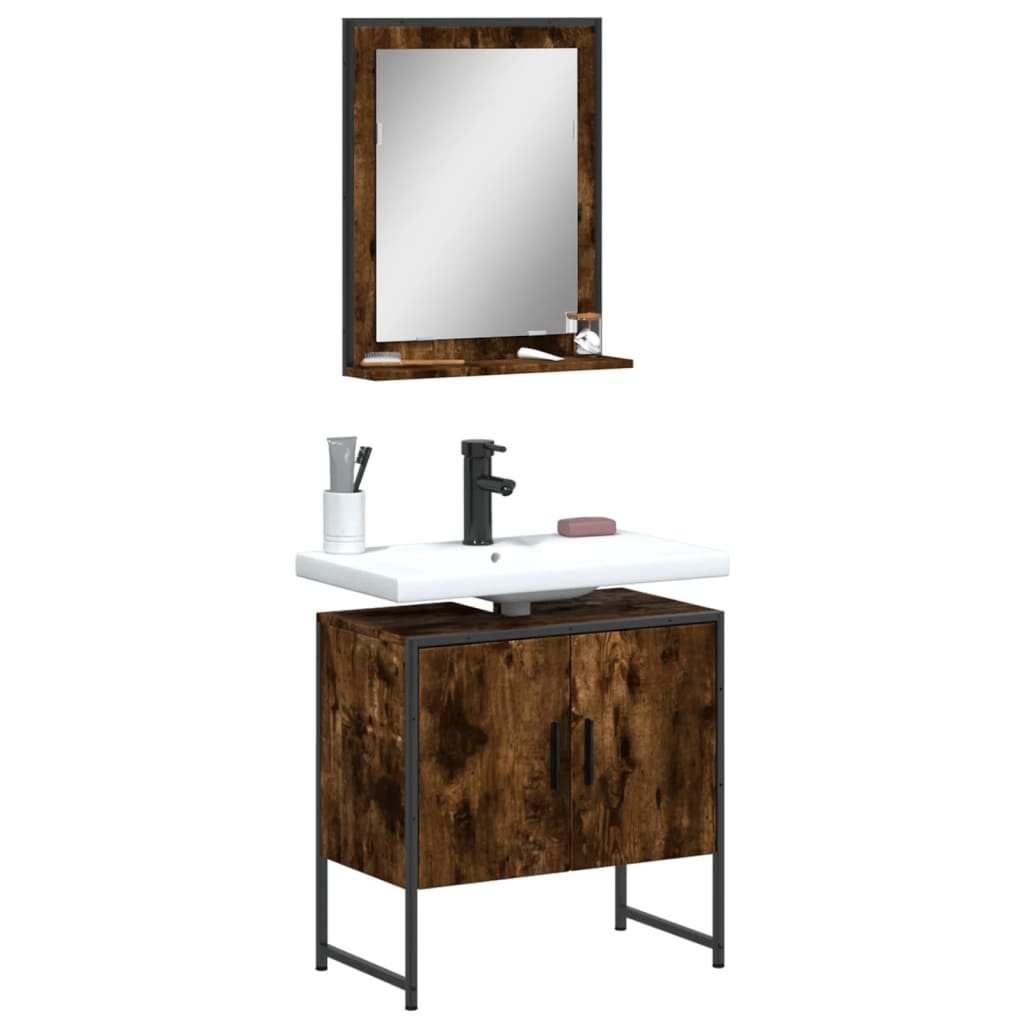 2-delige Badkamerkastenset bewerkt hout gerookt eikenkleurig is nu te koop bij PeponiXL, paradijselijk wonen!