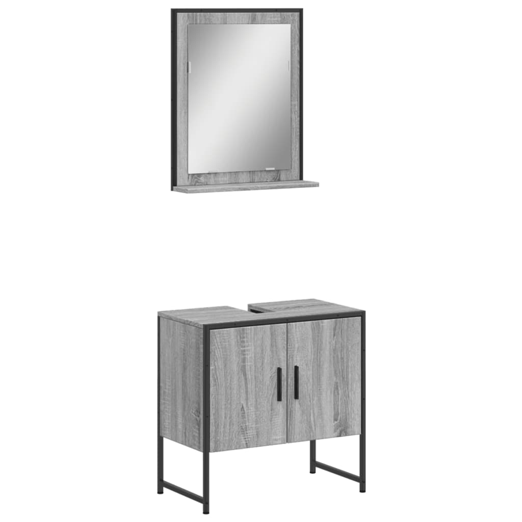 2-delige Badkamermeubelset bewerkt hout grijs sonoma eikenkleur is nu te koop bij PeponiXL, paradijselijk wonen!