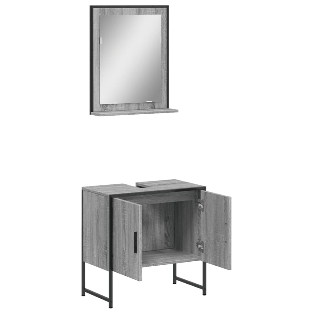 2-delige Badkamermeubelset bewerkt hout grijs sonoma eikenkleur is nu te koop bij PeponiXL, paradijselijk wonen!