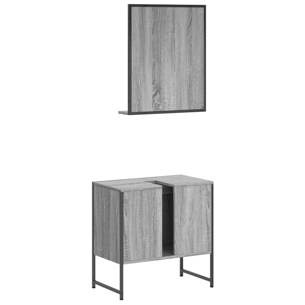 2-delige Badkamermeubelset bewerkt hout grijs sonoma eikenkleur is nu te koop bij PeponiXL, paradijselijk wonen!