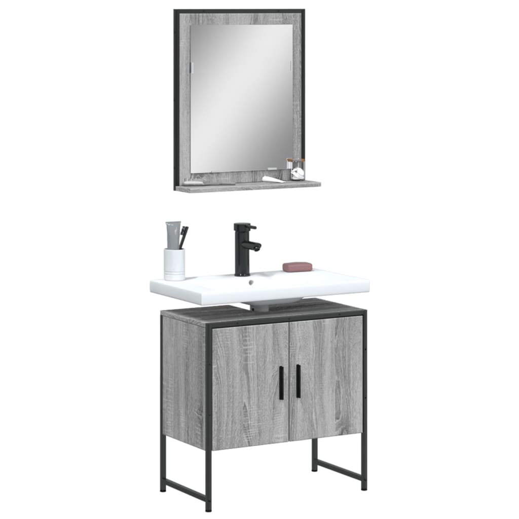 2-delige Badkamermeubelset bewerkt hout grijs sonoma eikenkleur is nu te koop bij PeponiXL, paradijselijk wonen!