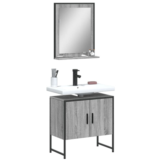 2-delige Badkamermeubelset bewerkt hout grijs sonoma eikenkleur is nu te koop bij PeponiXL, paradijselijk wonen!