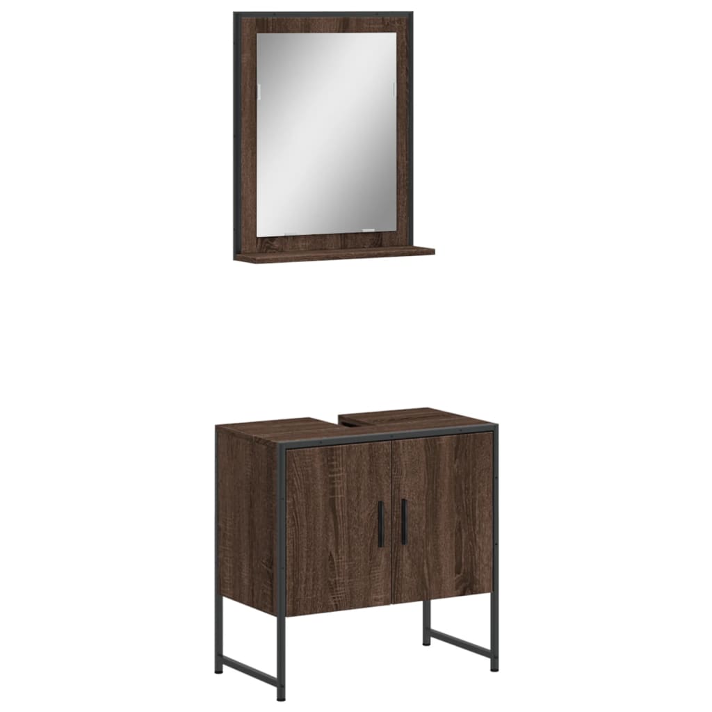 2-delige Badkamerkastenset bewerkt hout bruin eikenkleur is nu te koop bij PeponiXL, paradijselijk wonen!
