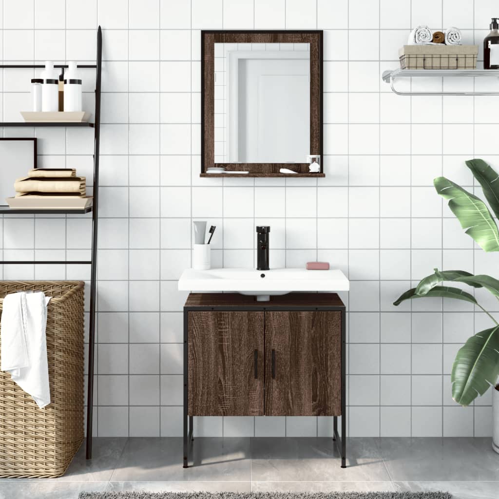 2-delige Badkamerkastenset bewerkt hout bruin eikenkleur is nu te koop bij PeponiXL, paradijselijk wonen!