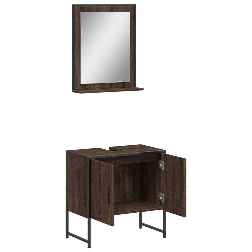 2-delige Badkamerkastenset bewerkt hout bruin eikenkleur is nu te koop bij PeponiXL, paradijselijk wonen!