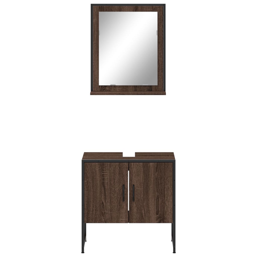 2-delige Badkamerkastenset bewerkt hout bruin eikenkleur is nu te koop bij PeponiXL, paradijselijk wonen!