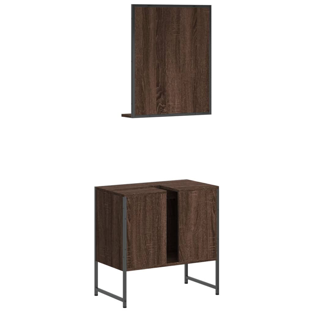 2-delige Badkamerkastenset bewerkt hout bruin eikenkleur is nu te koop bij PeponiXL, paradijselijk wonen!