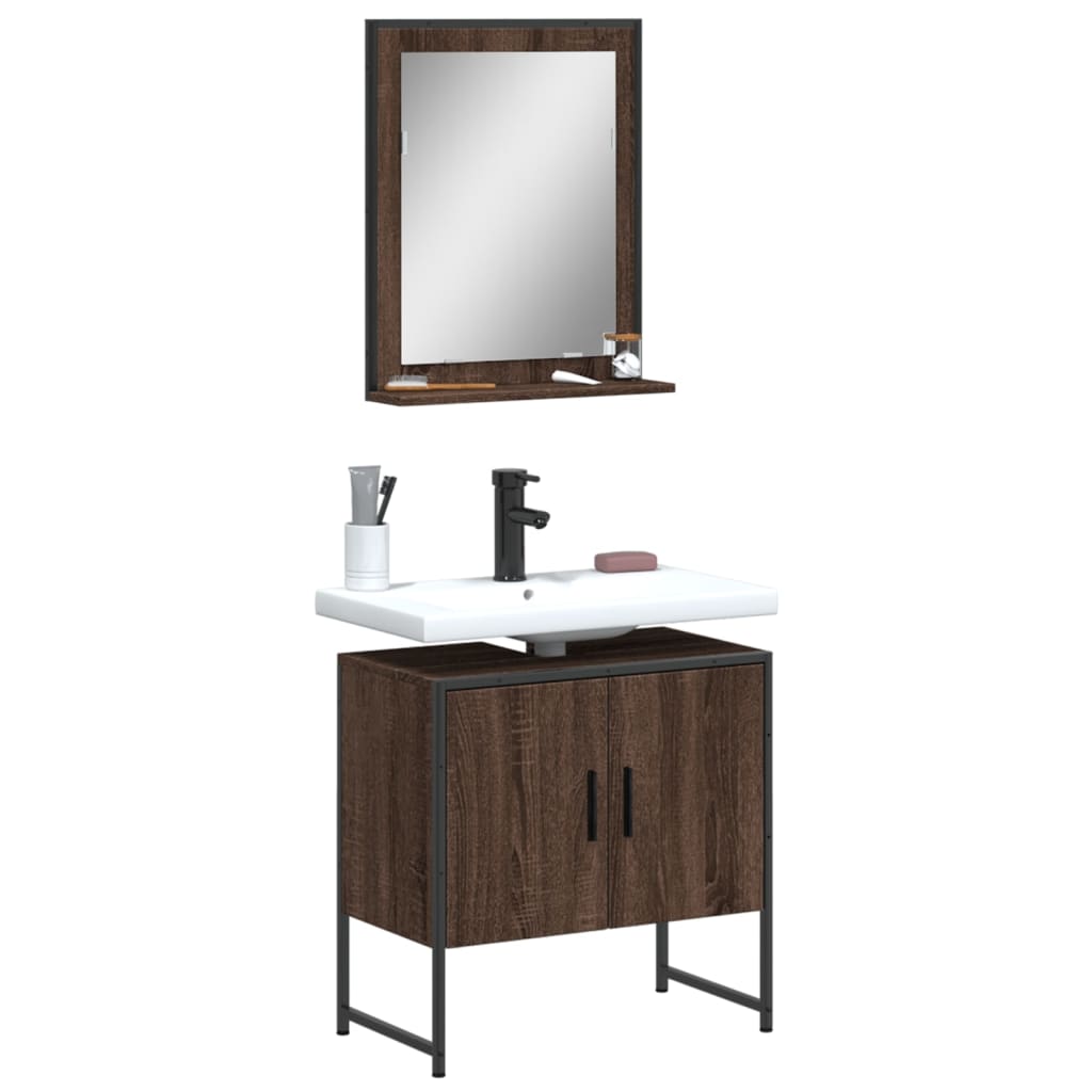 2-delige Badkamerkastenset bewerkt hout bruin eikenkleur is nu te koop bij PeponiXL, paradijselijk wonen!