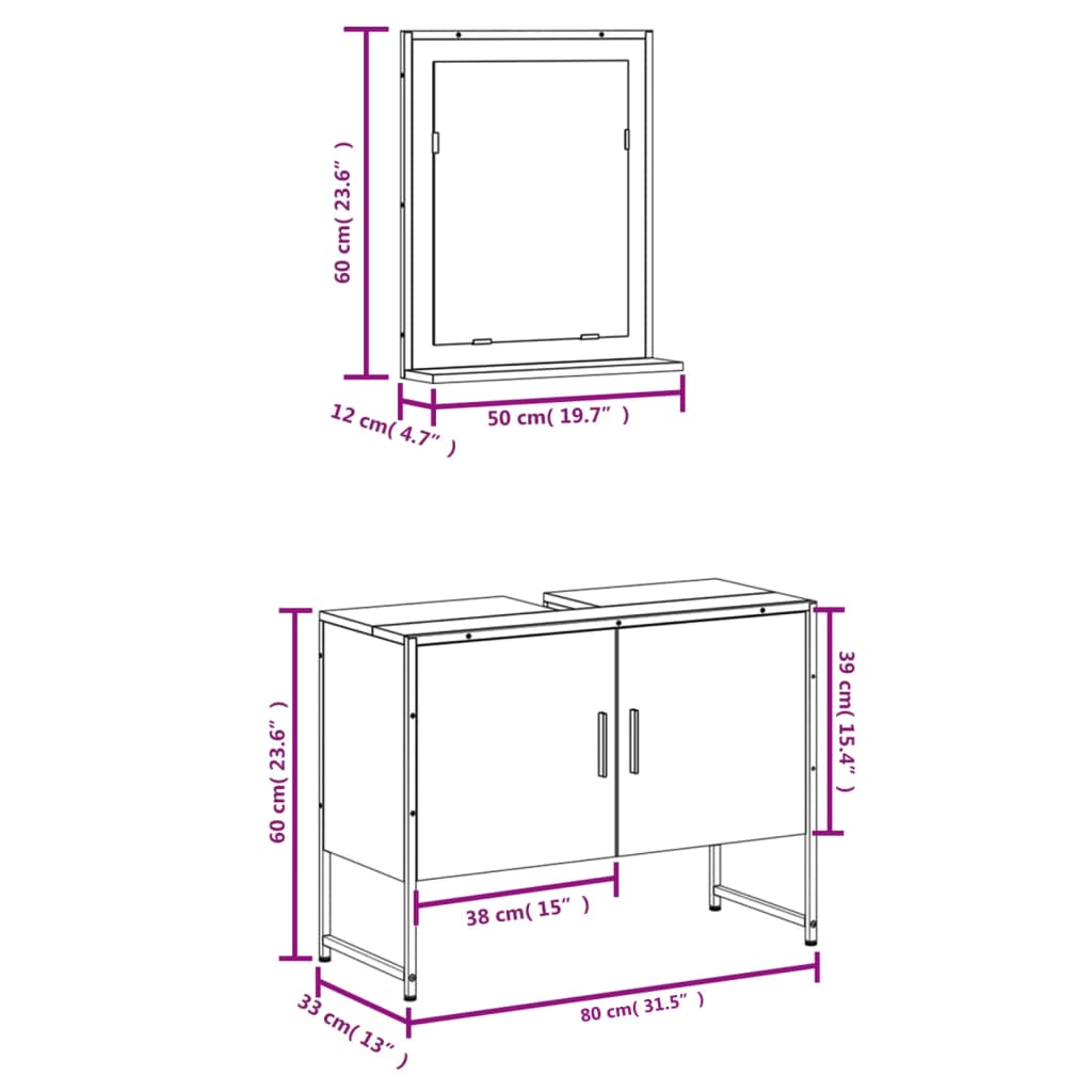 2-delige Badkamermeubelset bewerkt hout zwart is nu te koop bij PeponiXL, paradijselijk wonen!