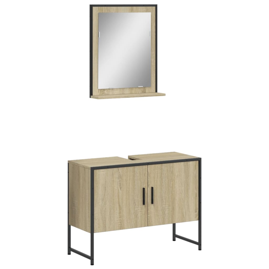 2-delige Badkamermeubelset bewerkt hout sonoma eikenkleurig is nu te koop bij PeponiXL, paradijselijk wonen!