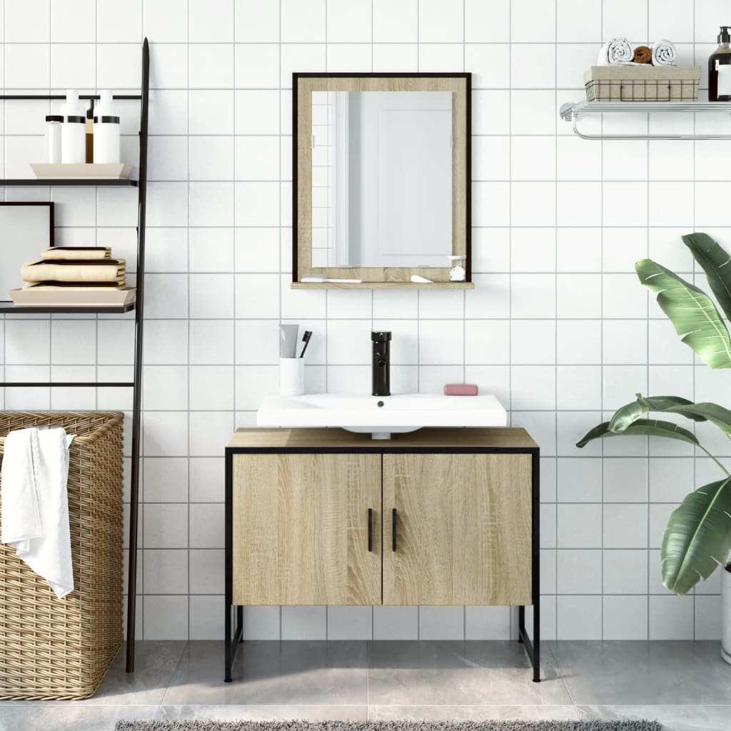 2-delige Badkamermeubelset bewerkt hout sonoma eikenkleurig is nu te koop bij PeponiXL, paradijselijk wonen!